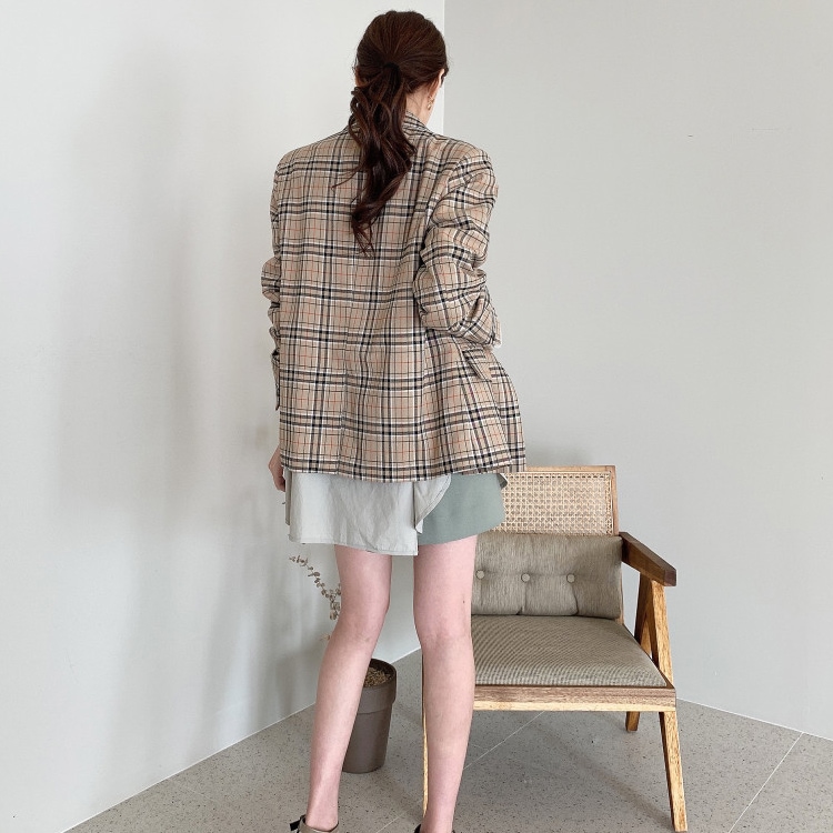 レトロデザイン ダブルボタン チェックジャケット