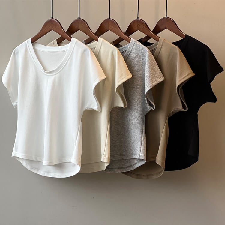 ドルマン袖 ゆったり Uネック 半袖 Tシャツ