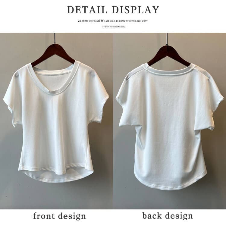 ドルマン袖 ゆったり Uネック 半袖 Tシャツ