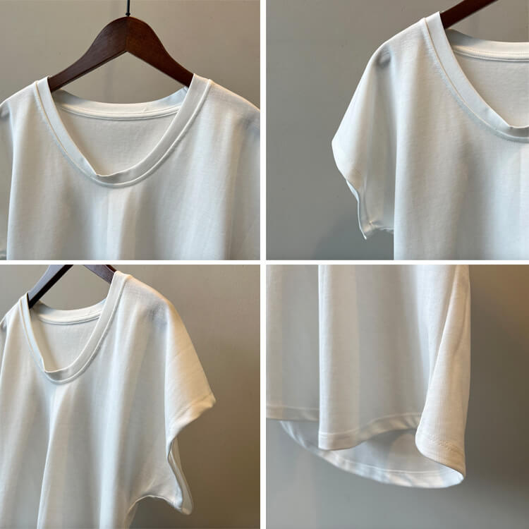 ドルマン袖 ゆったり Uネック 半袖 Tシャツ