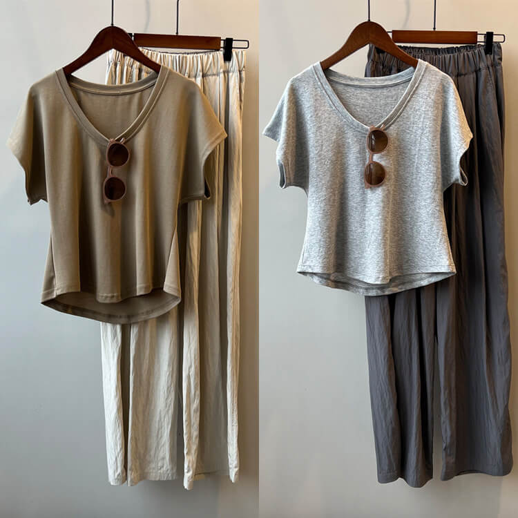 ドルマン袖 ゆったり Uネック 半袖 Tシャツ