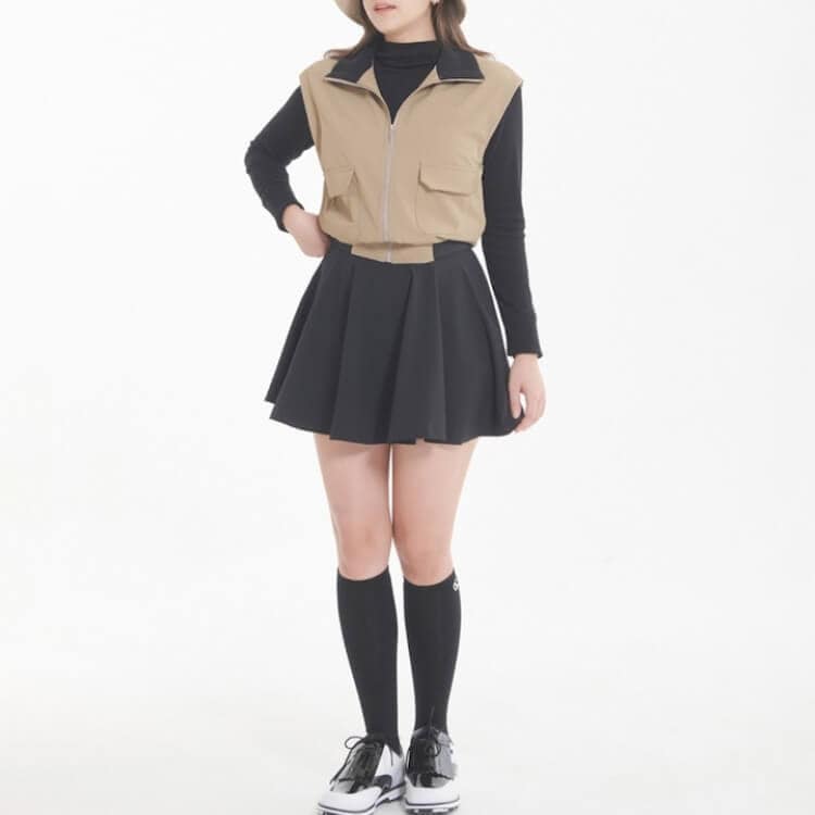 幅広ショルダー ジップアップ ハイネック ベスト