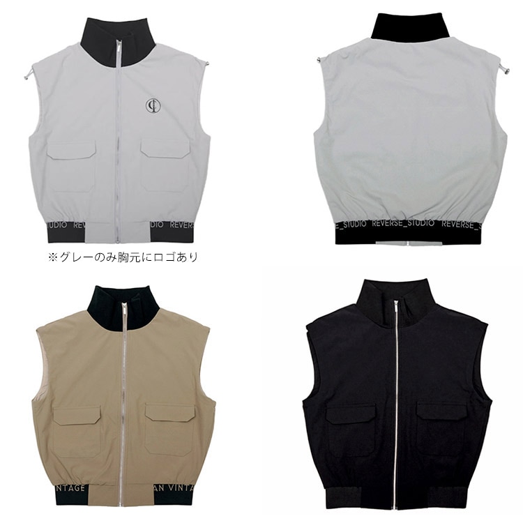 幅広ショルダー ジップアップ ハイネック ベスト