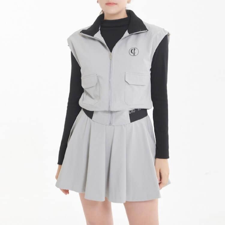 幅広ショルダー ジップアップ ハイネック ベスト