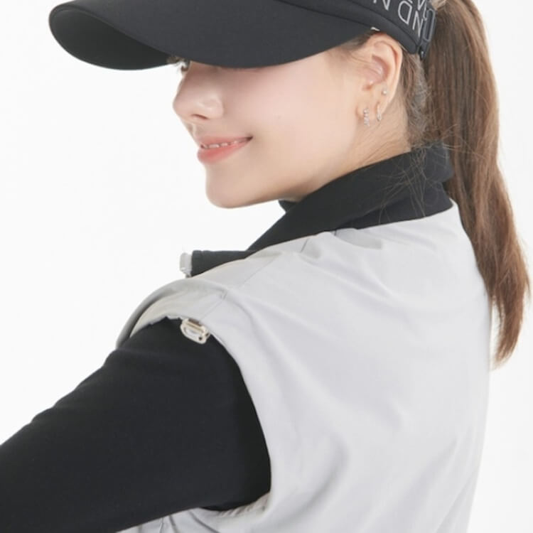 幅広ショルダー ジップアップ ハイネック ベスト