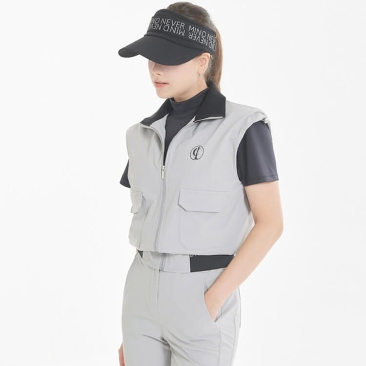 幅広ショルダー ジップアップ ハイネック ベスト