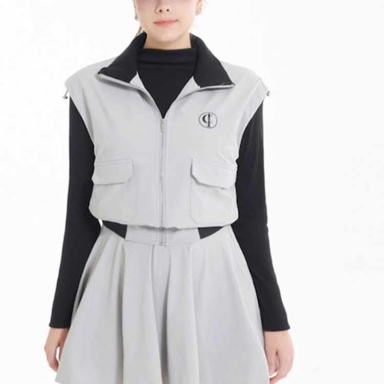 幅広ショルダー ジップアップ ハイネック ベスト