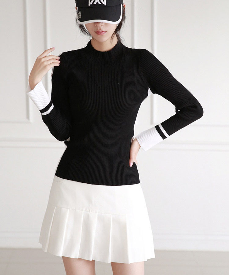 モックネック リブニット トップス 韓国ゴルフウェア

