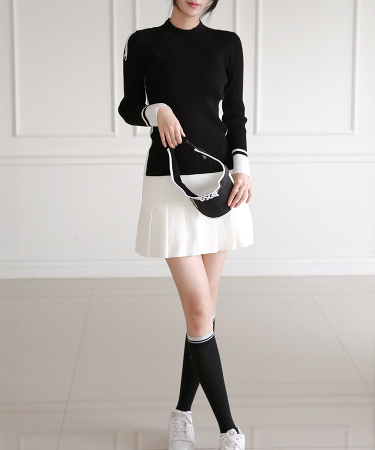 モックネック リブニット トップス 韓国ゴルフウェア

