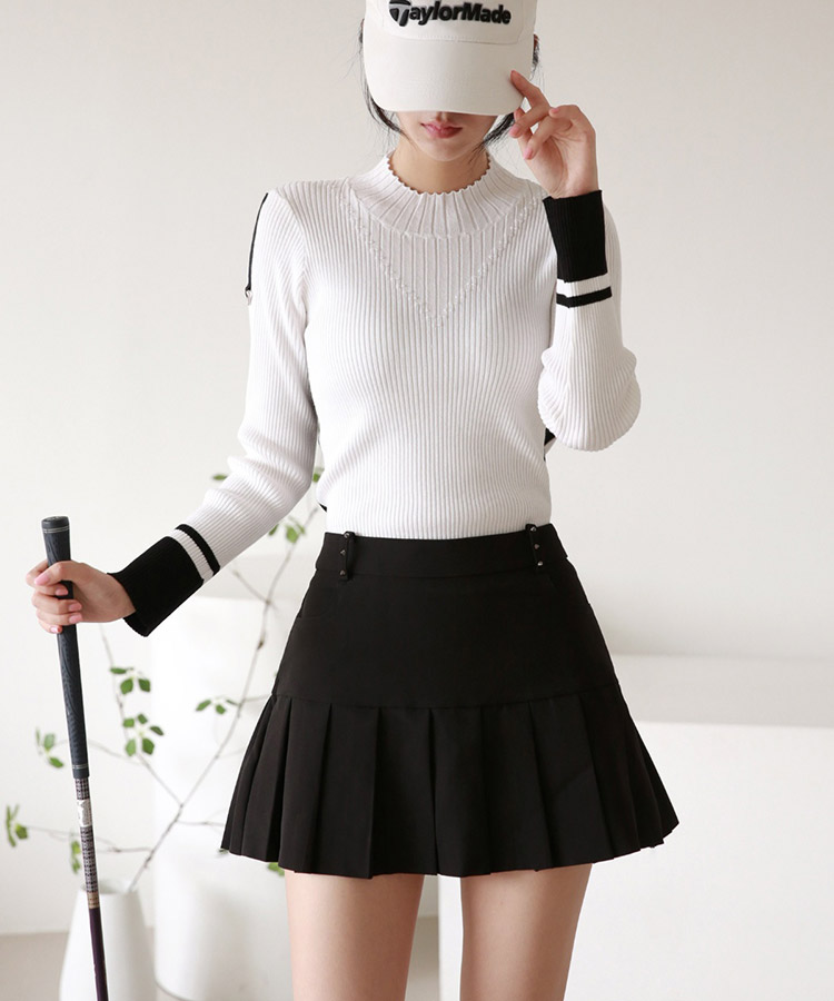 モックネック リブニット トップス 韓国ゴルフウェア

