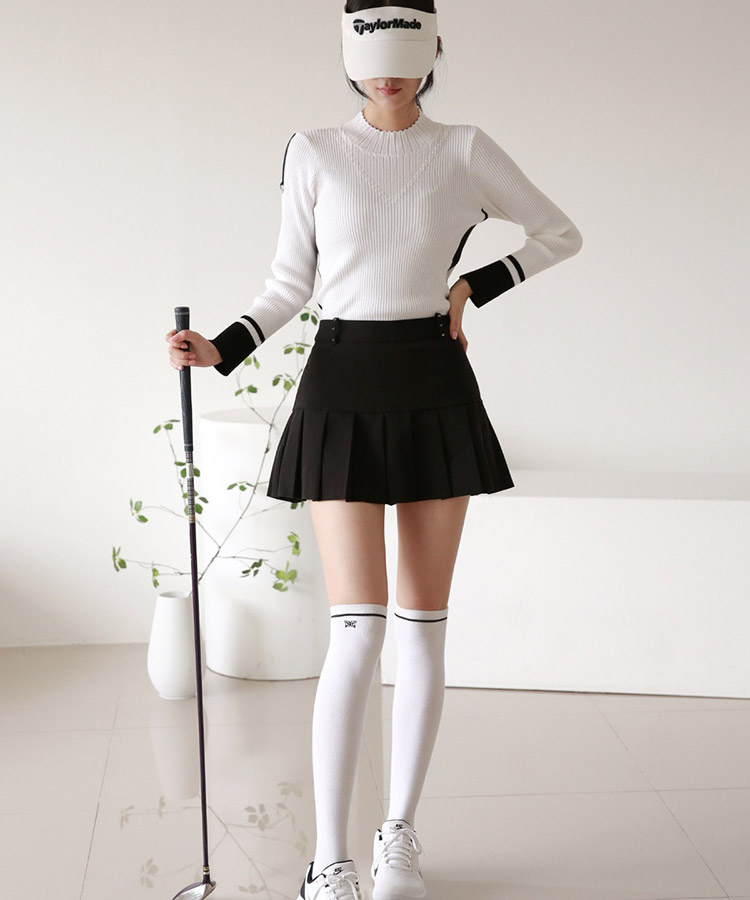 モックネック リブニット トップス 韓国ゴルフウェア

