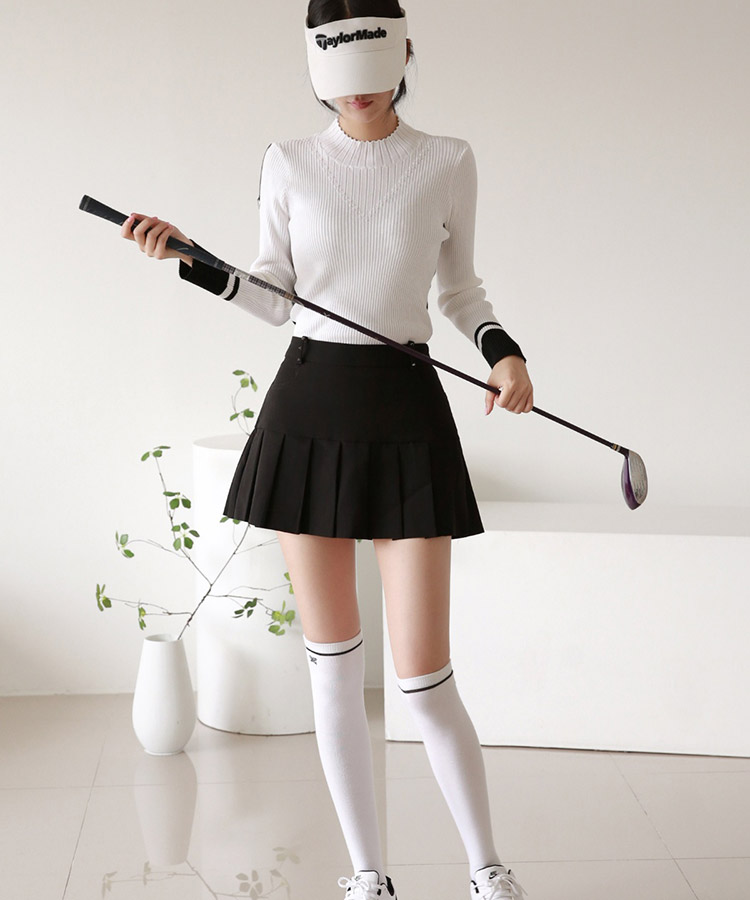 モックネック リブニット トップス 韓国ゴルフウェア

