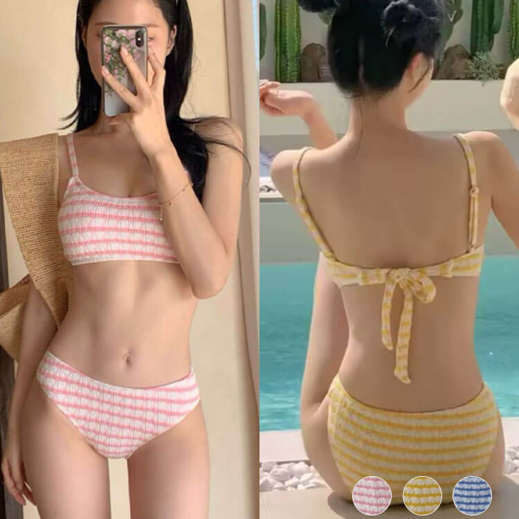 バックリボン ボーダー柄 ガーリー ビキニ 水着


