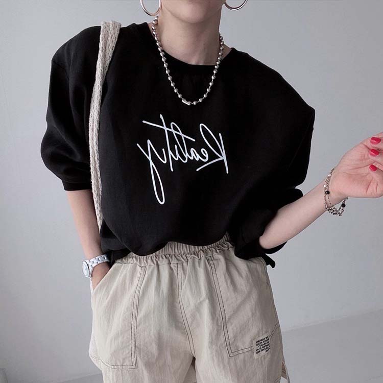 アルファベットプリント オーバーサイズ 薄手 トップス