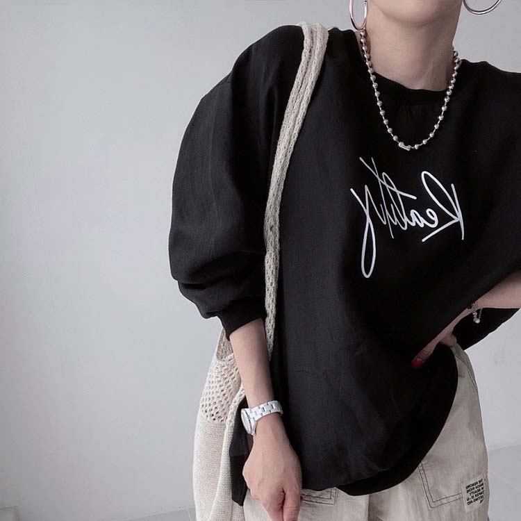 アルファベットプリント オーバーサイズ 薄手 トップス