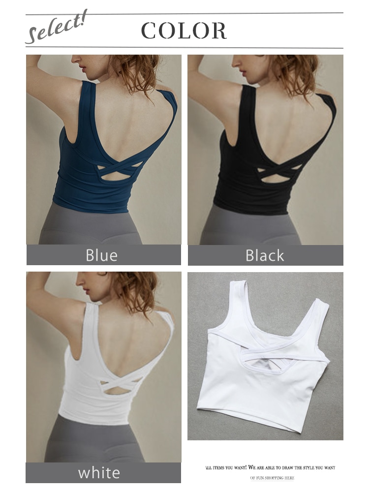 パッド付き ショート丈 タンクトップ ヨガウエア