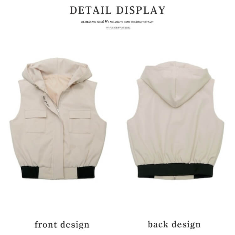 フード付き 胸ポケット ジップアップ ベスト
