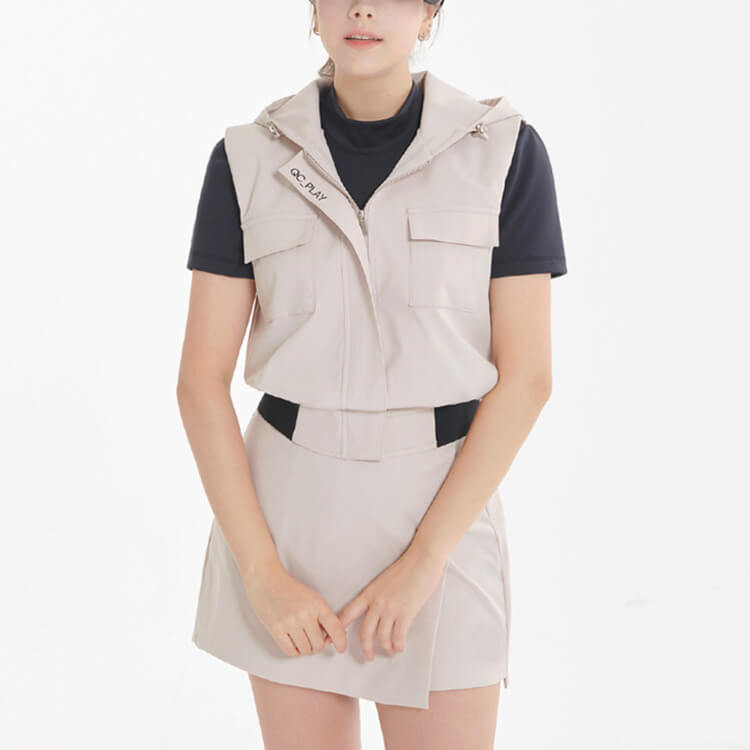 フード付き 胸ポケット ジップアップ ベスト