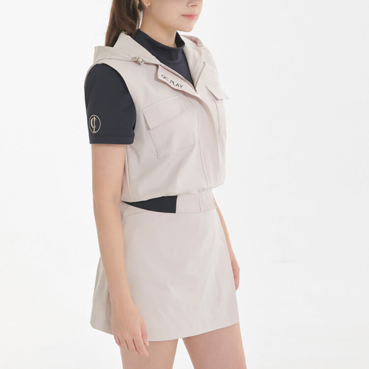 フード付き 胸ポケット ジップアップ ベスト