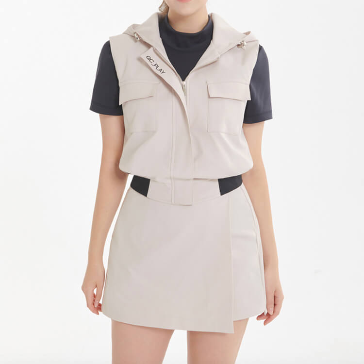 フード付き 胸ポケット ジップアップ ベスト