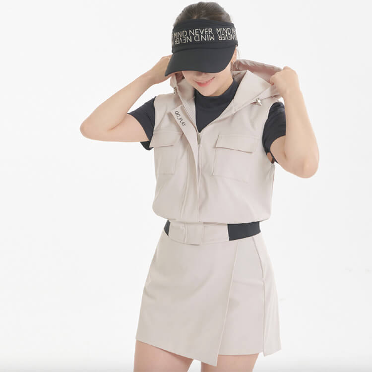 フード付き 胸ポケット ジップアップ ベスト