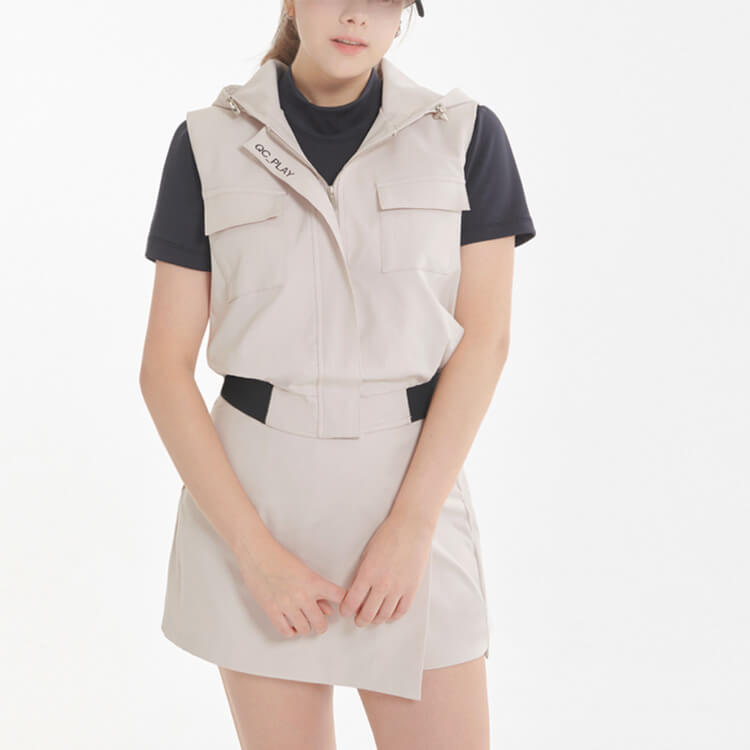 フード付き 胸ポケット ジップアップ ベスト