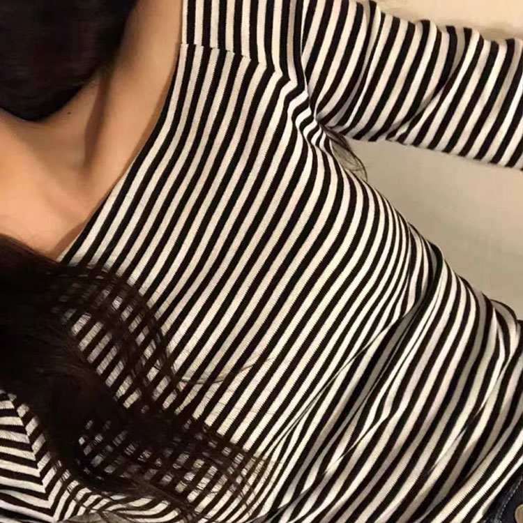 ボーダー柄 オフショルダー 長袖 Tシャツ