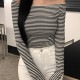 ボーダー柄 オフショルダー 長袖 Tシャツ