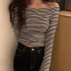 ボーダー柄 オフショルダー 長袖 Tシャツ