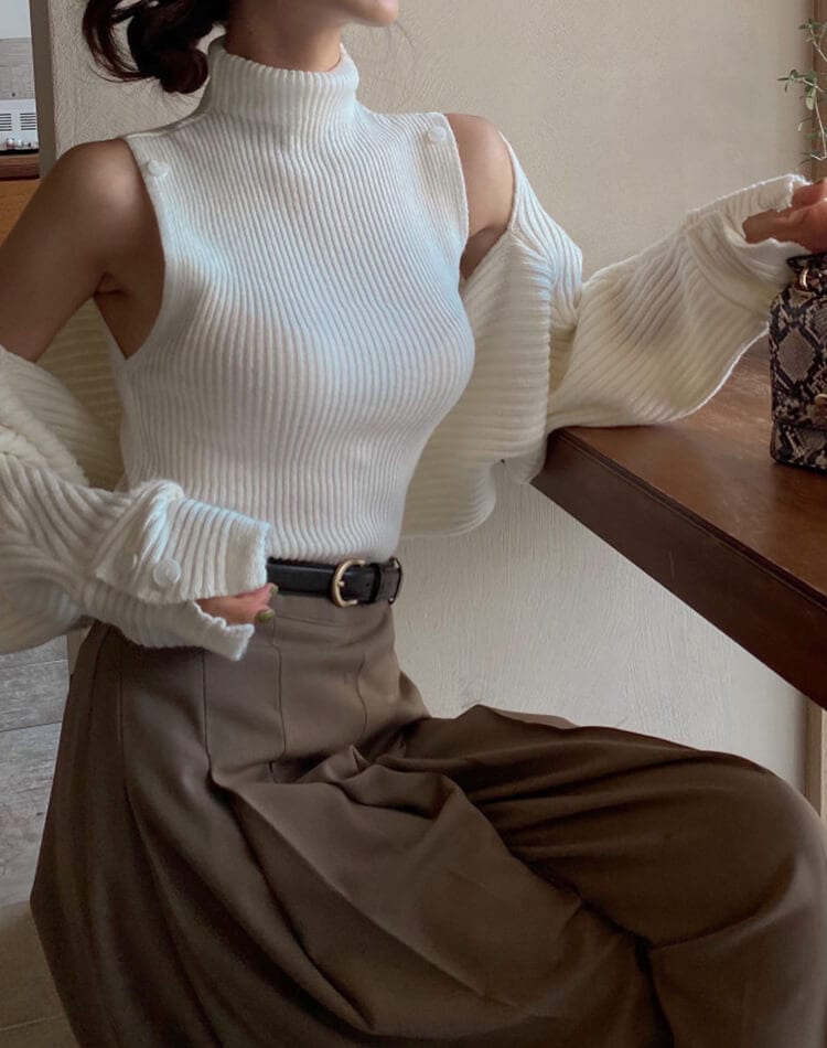 てろんと感 ロング丈 プリーツ ワイドパンツ スラックス