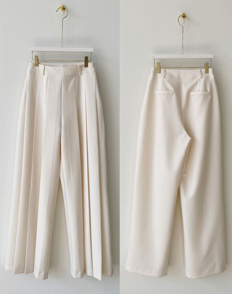 てろんと感 ロング丈 プリーツ ワイドパンツ スラックス