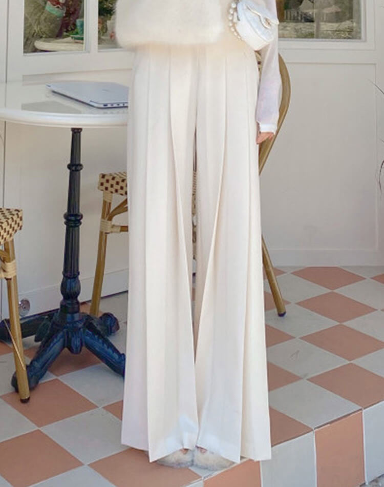 てろんと感 ロング丈 プリーツ ワイドパンツ スラックス