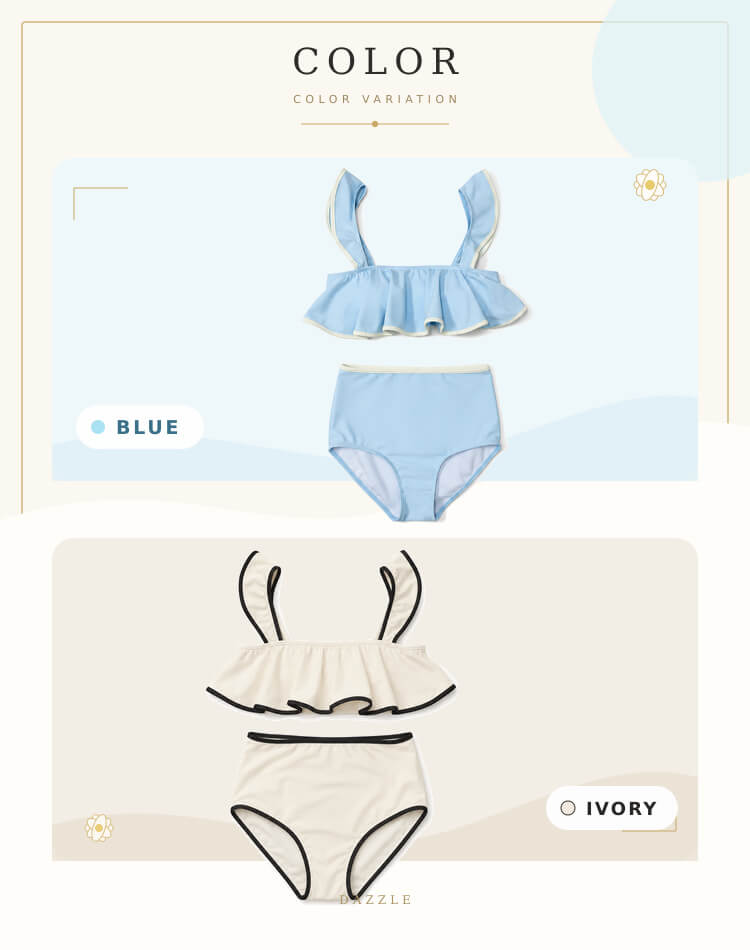 フリルがかわいい バイカラー ハイウエスト ビキニ