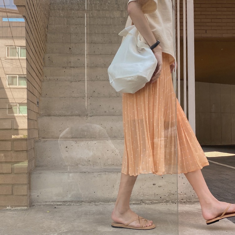 オレンジドット プリーツ ロングスカート