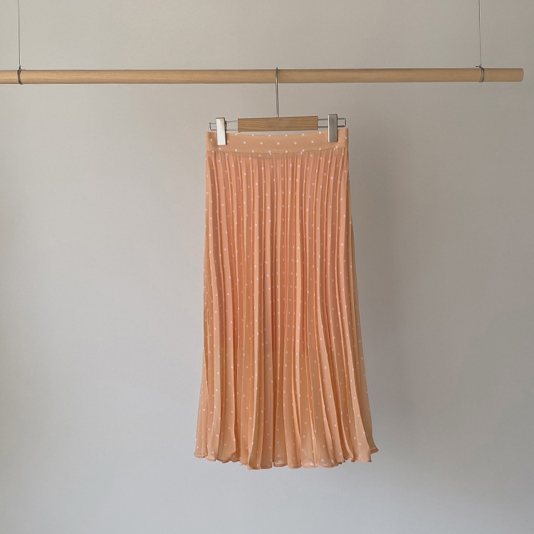 オレンジドット プリーツ ロングスカート
