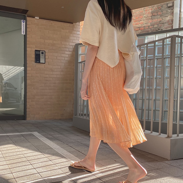 オレンジドット プリーツ ロングスカート