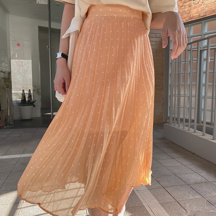 オレンジドット プリーツ ロングスカート