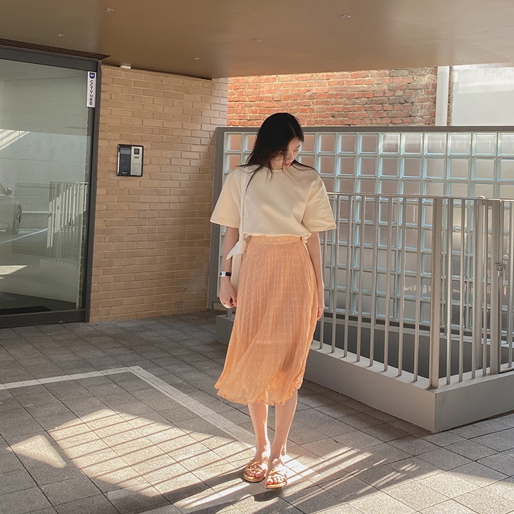 オレンジドット プリーツ ロングスカート
