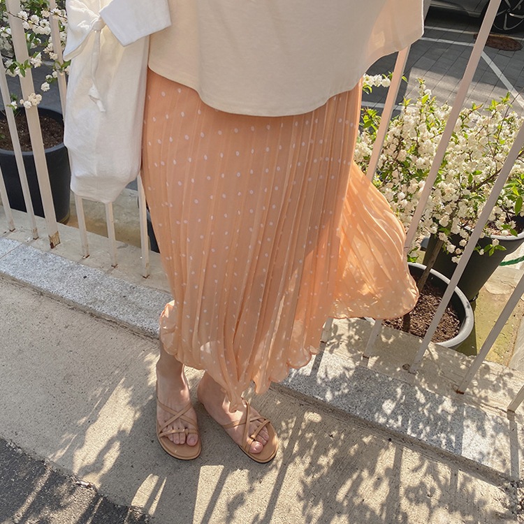 オレンジドット プリーツ ロングスカート