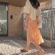 オレンジドット プリーツ ロングスカート