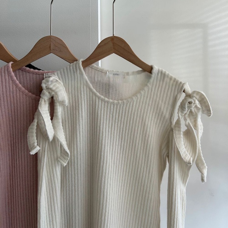 カットショルダー りぼん 長袖 Tシャツ