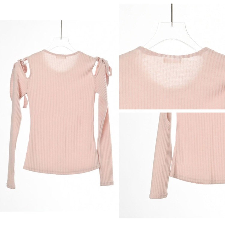 カットショルダー りぼん 長袖 Tシャツ
