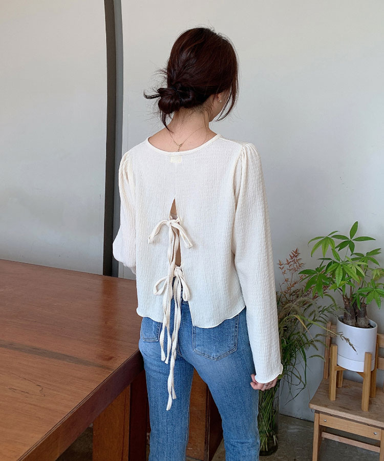 クロップド丈 ポコポコ バックリボン スリット トップス