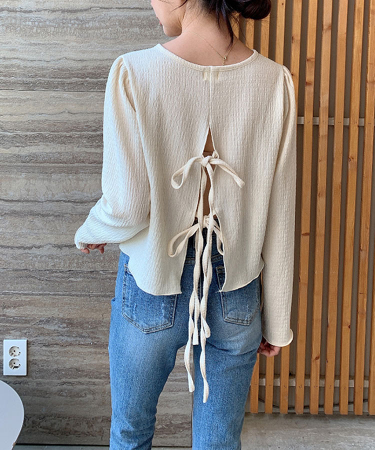 クロップド丈 ポコポコ バックリボン スリット トップス