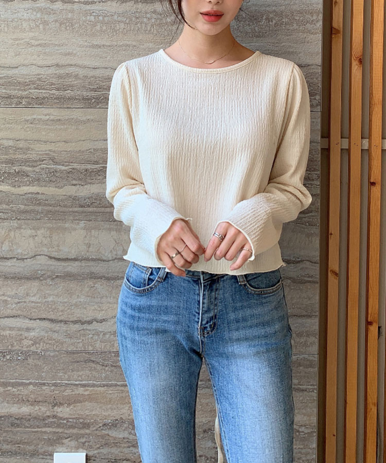 クロップド丈 ポコポコ バックリボン スリット トップス