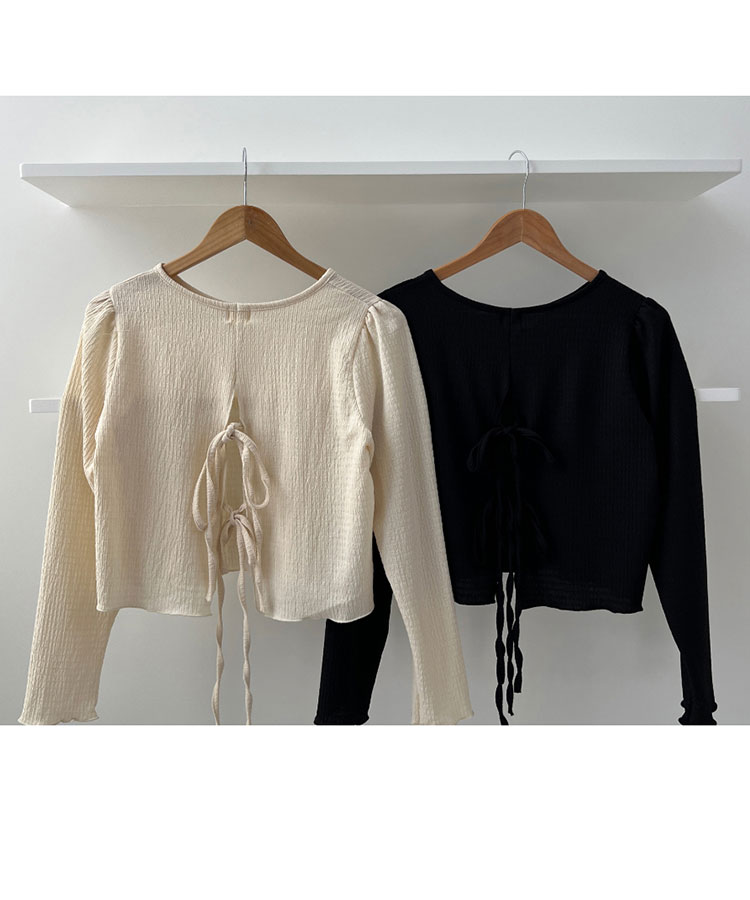 クロップド丈 ポコポコ バックリボン スリット トップス