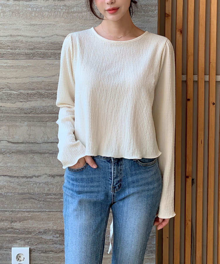 クロップド丈 ポコポコ バックリボン スリット トップス