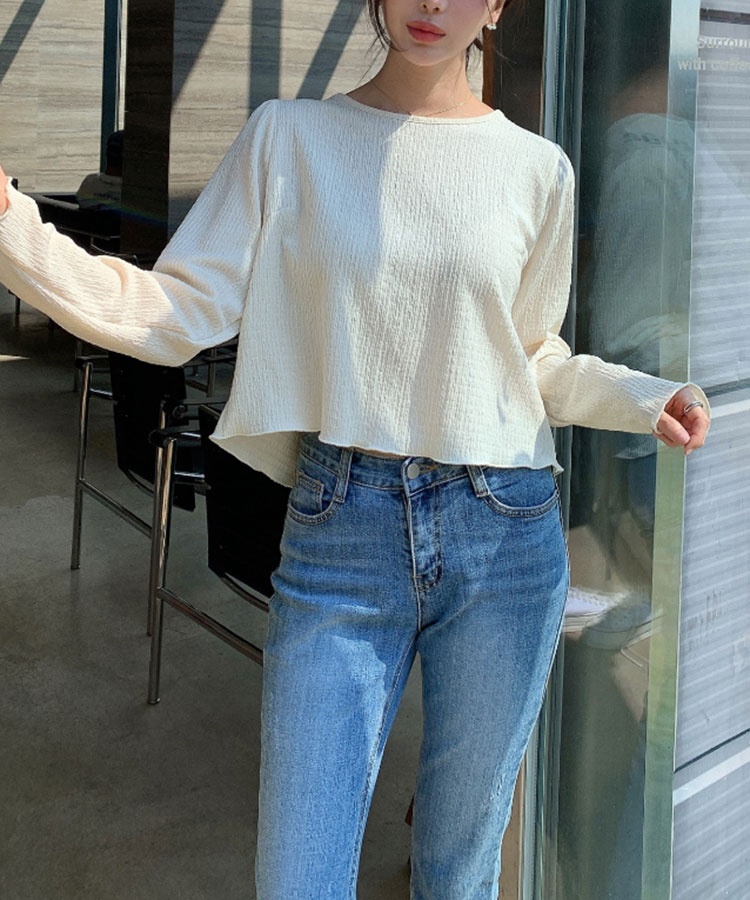 クロップド丈 ポコポコ バックリボン スリット トップス