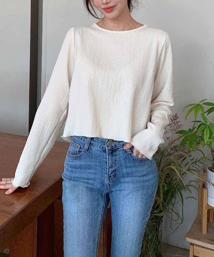 クロップド丈 ポコポコ バックリボン スリット トップス