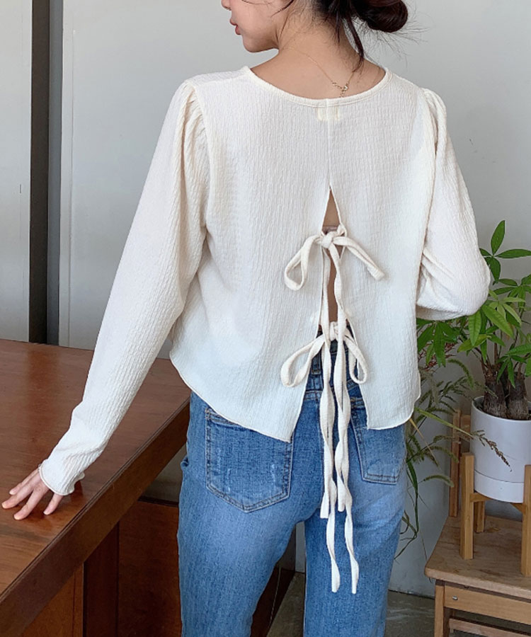 クロップド丈 ポコポコ バックリボン スリット トップス